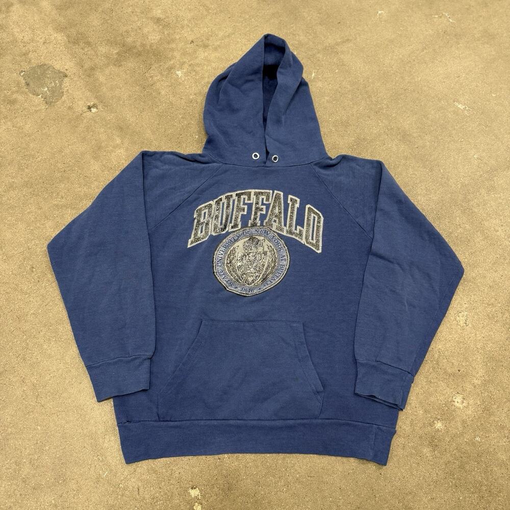 Vintage 80s University Of Buffalo New York College Hoodie USA Blue Large